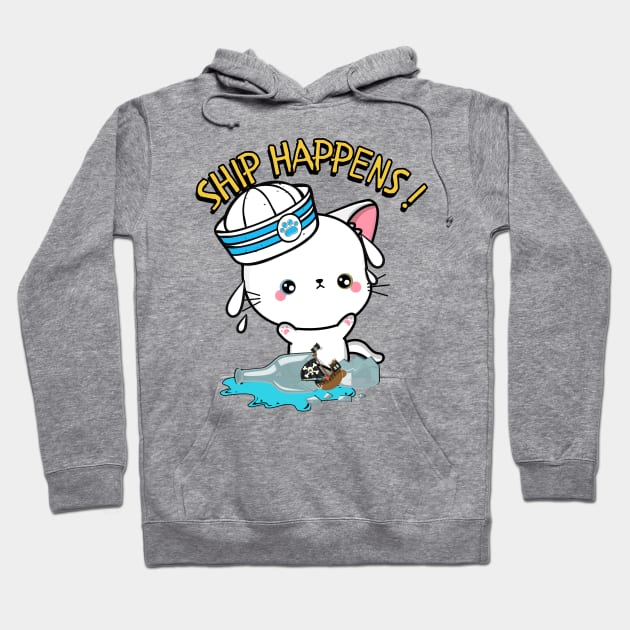 Funny Angora Cat Ship Happens Pun Hoodie by Pet Station
